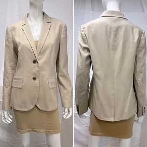 Women's J.CREW 100% Cotton Khaki 2-Button Single Vent 12 Blazer Suit Jacket